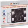 The image shows the packaging of a Ruhhy smart bathroom scale. The packaging displays the product itself, along with feature callouts and instructions. Produktbild-Vorschau