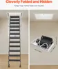 A split image showing a folded attic ladder and an unfolded attic ladder. Podgląd zdjęcia produktu
