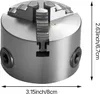 A close-up, angled view of a 3-jaw lathe chuck with dimensions indicated. Anteprima dell’immagine prodotto