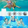Collage of children swimming in a pool and a diagram showing the use of pool skimmer socks. Produktbild-Vorschau