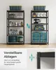Two shelving units are shown side-by-side, displaying various items and storage solutions. A close-up inset shows a measurement detail. Produktbild-Vorschau