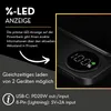 A close-up of a black power bank with a digital display showing battery percentage, accompanied by descriptive text and icons. Produktbild-Vorschau
