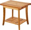 A wooden shower stool with a lower shelf, presented against a white background. Podgląd zdjęcia produktu