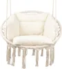 A beige hanging chair with cushions, suspended by ropes. Podgląd zdjęcia produktu