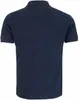 A plain studio shot of the back of a navy blue polo shirt. Produktbild-Vorschau