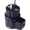 A black electrical plug adapter with silver prongs against a white background. Produktbild-Vorschau