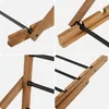 A collage of four close-up shots of a wooden and metal drying rack, showing assembly details. Anteprima dell’immagine prodotto