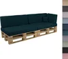 A dark green pallet sofa with cushions, shown on a white background. Produktbild-Vorschau
