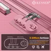 A close-up of a pink suitcase lock and zipper, with marketing text and diagrams below. Produktbild-Vorschau
