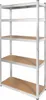 A metal shelving unit with wooden shelves against a white background. Produktbild-Vorschau