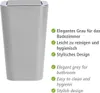 A grey trash can with text describing its features in German and English. Produktbild-Vorschau