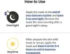 Instructions on how to use a skincare mask for overnight and daytime application. Produktbild-Vorschau