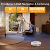 A couple is in a living room, with a robot vacuum cleaner on the floor. Produktbild-Vorschau
