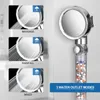 A shower head with multiple water outlet modes displayed with illustrative graphics. Produktbild-Vorschau