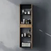 A tall, narrow cabinet with its door open, displaying various toiletries and towels on its shelves. Produktbild-Vorschau