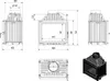 Technical drawings and a 3D render of a fireplace insert. Anteprima dell’immagine prodotto
