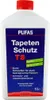 A white plastic bottle with a blue and red label for PUFAS Tapetenschutz TS. Produktbild-Vorschau