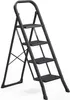 A black, four-step folding stepladder shown against a white background. Produktbild-Vorschau