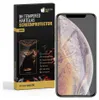 A product box for a screen protector is shown next to a smartphone with the screen protector applied. Produktbild-Vorschau