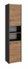 A tall, narrow bathroom cabinet with a wood-grain finish and gray accents. Produktbild-Vorschau