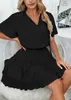 ASKSA Dámské šaty s krátkým rukávem Elegantní volánové Náhled obrázku produktu 3