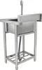 A stainless steel sink with a faucet and legs, shown against a white background. Produktbild-Vorschau