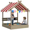 Outsunny Sandkasten mit Dach, Sandkiste Holz mit Sitzplatz Produktbild-Vorschau 1