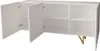 A white sideboard with three open doors and gold metal legs, shown against a white background. Produktbild-Vorschau