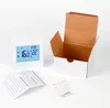 A white thermostat with a blue LCD screen is shown next to an open cardboard box and some accessories on a white background. Náhľad obrázku produktu