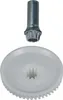 A metal component and a white gear are shown against a white background. Produktbild-Vorschau