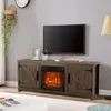 A TV stand with an electric fireplace in a living room setting. Produktbild-Vorschau