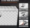 Close-up of a silver aluminum toolbox with diamond plate texture, accompanied by feature callouts. Anteprima dell’immagine prodotto