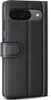 A black leather flip case for a Google Pixel phone, shown closed. Produktbild-Vorschau