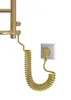 A close-up view of a gold electric towel warmer plugged into a wall socket. Podgląd zdjęcia produktu