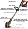An annotated image of a cordless electric trimmer, highlighting its various features and components. Produktbild-Vorschau