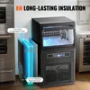 A commercial ice maker shown in a kitchen setting, with an exploded view diagram highlighting insulation features. Voir les images du produit