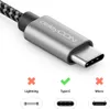 A close-up of a USB-C cable connector with compatibility icons below. Produktbild-Vorschau