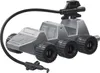 A silver toy vehicle with black wheels and a black hose attached. Produktbild-Vorschau