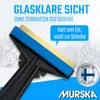 A close-up of an ice scraper with a winter forest background and marketing text. Produktbild-Vorschau