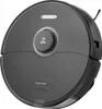 A top-down view of a black robot vacuum cleaner on a white background. Produktbild-Vorschau