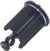 A close-up, angled view of a black and silver sink drain stopper. Voir les images du produit