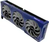 A blue graphics card with three fans is shown from a diagonal angle against a white background. Produktbild-Vorschau