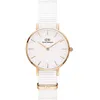A close-up studio shot of a Daniel Wellington Petite Dover watch. Voir les images du produit