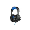 A black and blue gaming headset with a microphone is shown against a white background. Produktbild-Vorschau