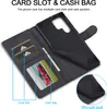 A black flip phone case is shown open, displaying its card slots and cash pocket. Produktbild-Vorschau