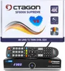 A product shot of a satellite receiver and its remote control, with the product's packaging in the background. Náhled obrázku produktu