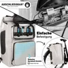 A collage of images showing a bicycle pannier bag, its features, and how it attaches to a bicycle. Produktbild-Vorschau