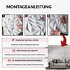 Instructional images showing how to install 3D wall panels, with accompanying text describing features. Produktbild-Vorschau