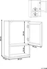 A diagram showing the dimensions of a cabinet with an open door and a shelf. Podgląd zdjęcia produktu
