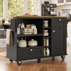 A black kitchen cart with a wooden top is shown in a kitchen setting. Produktbild-Vorschau